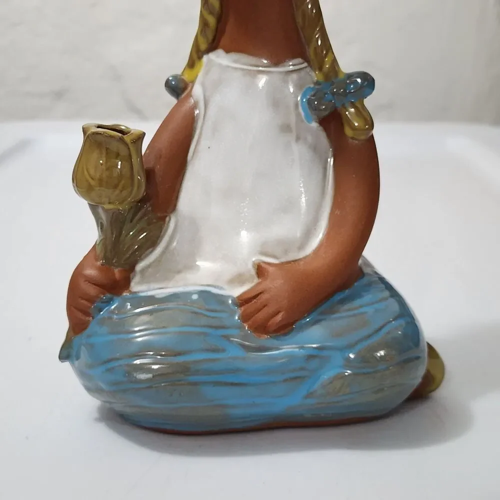 VTG MCM Art Pottery Stoneware Whistling Girl Head Vase Planter Clay Japan Style